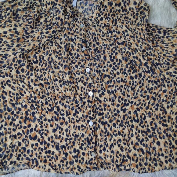 Zara Trf Collection Leopard Print Button Down Blouse Size XL - Picture 8 of 12